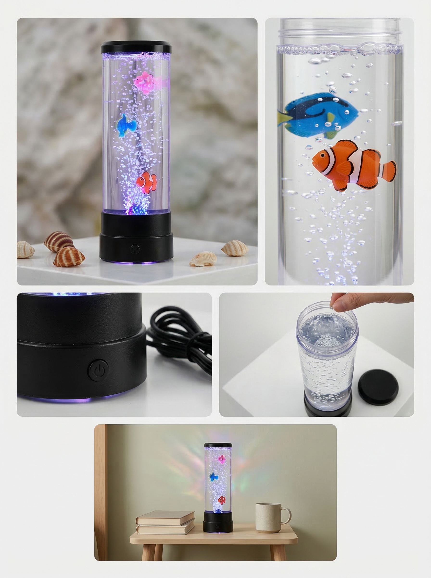 LED pufakchali meduza chirog‘i - Akvarium tungi chirog‘i, rangli yoritgich, USB – 6