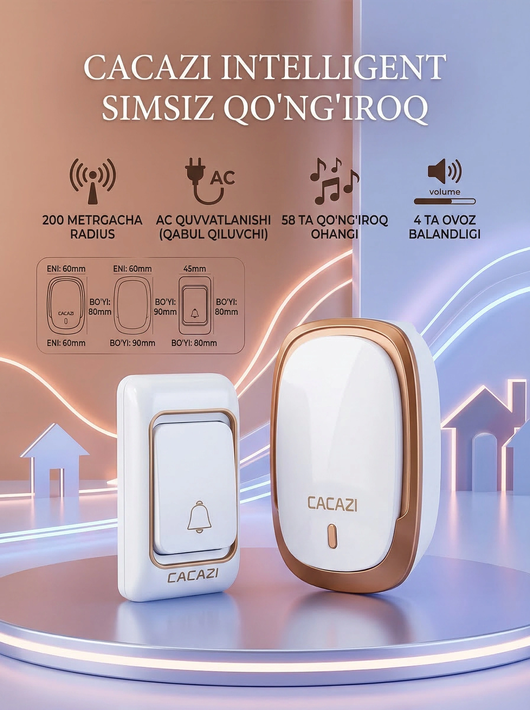 Aqilli eshik qo'ng'irog'i - 200 metr masofada simsiz qo'ng'iroq funksiyasi bilan – 2