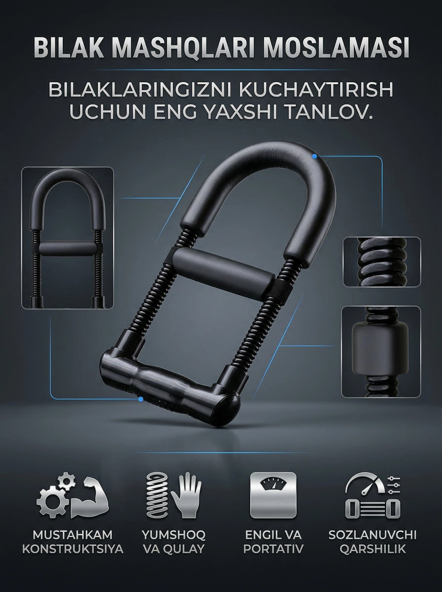 Mini qo‘l trenajyori - bilak va barmoqlarni mustahkamlaydi, chidamlilikni oshiradi