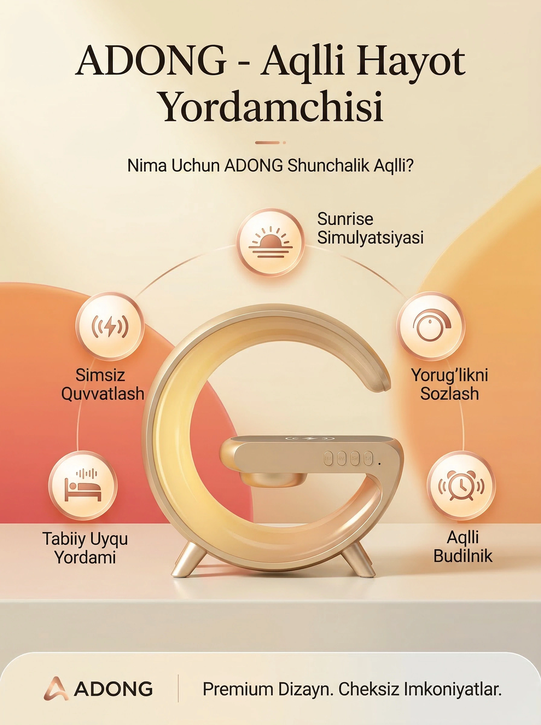 RGB smart kolonka, aqilli budilnik, LED tungi chiroq, telefon uchun simsiz quvvatlash – 4