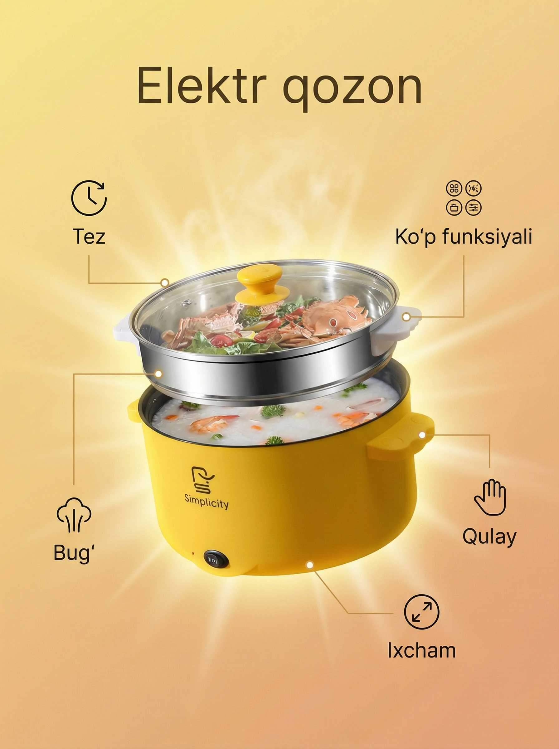 Istalgan trudagi ovqatlarni pishirish uchun mini elektron qozon