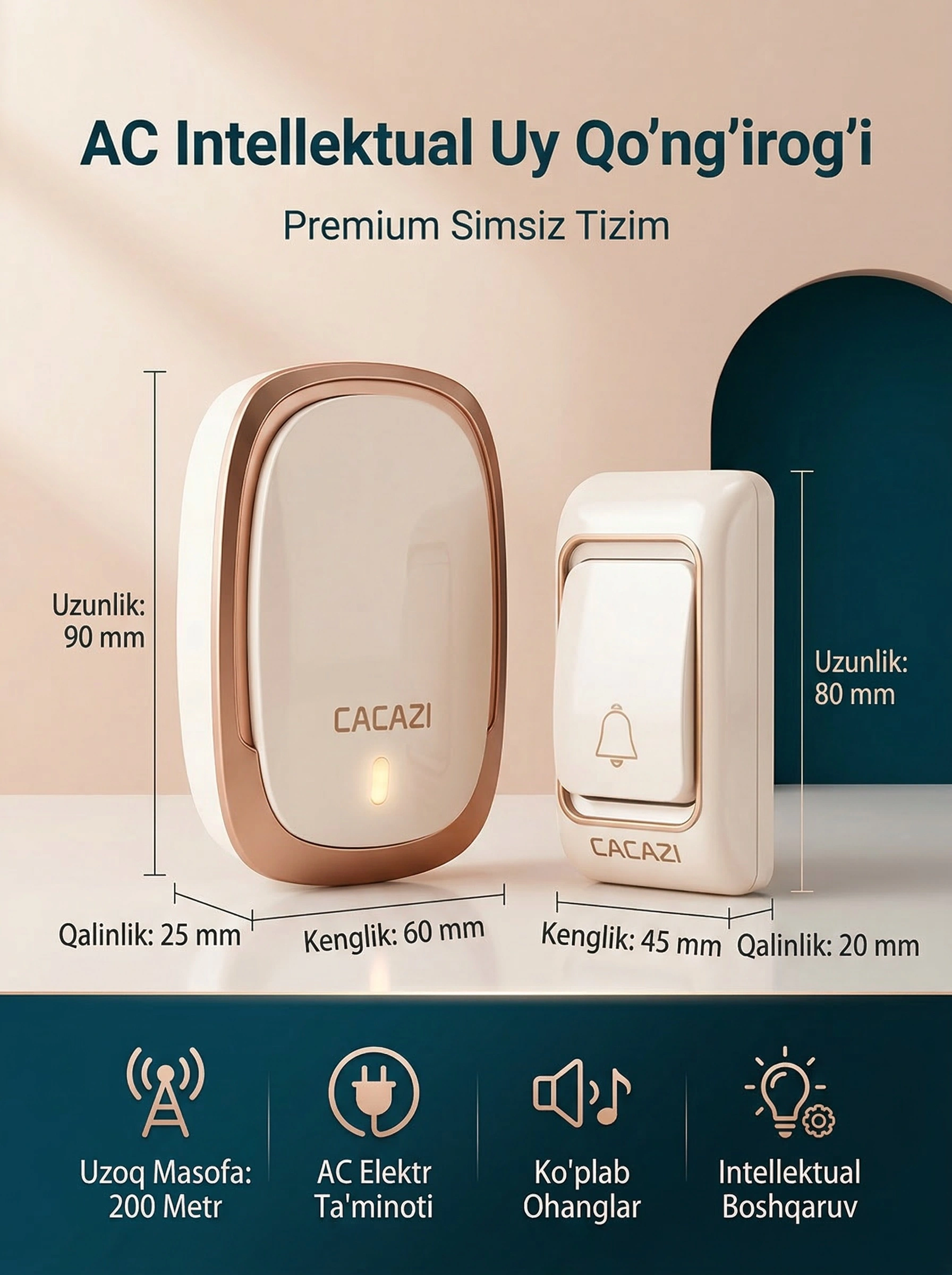 Aqilli eshik qo'ng'irog'i - 200 metr masofada simsiz qo'ng'iroq funksiyasi bilan