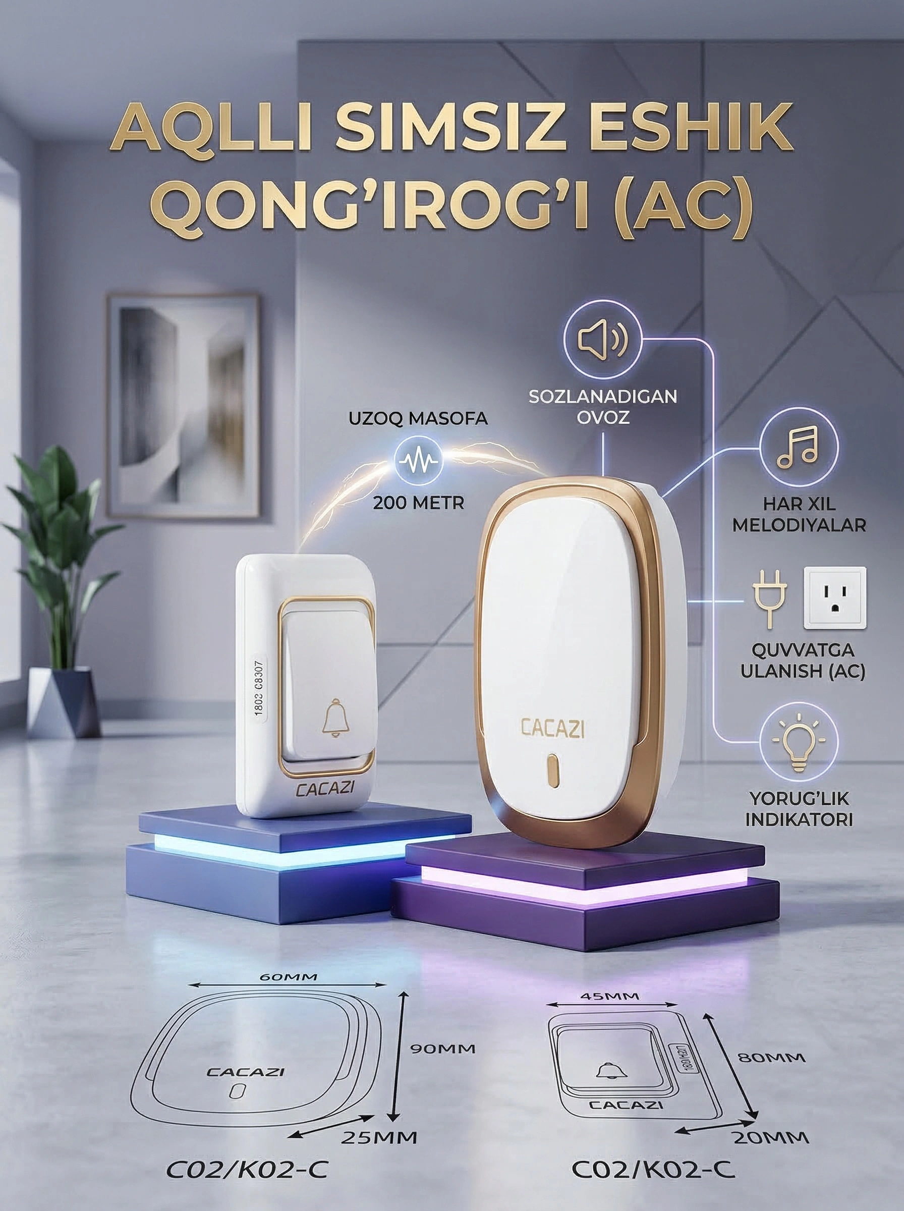 Aqilli eshik qo'ng'irog'i - 200 metr masofada simsiz qo'ng'iroq funksiyasi bilan – 4